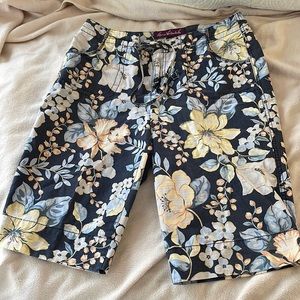 Blue and yellow floral Bermuda shorts